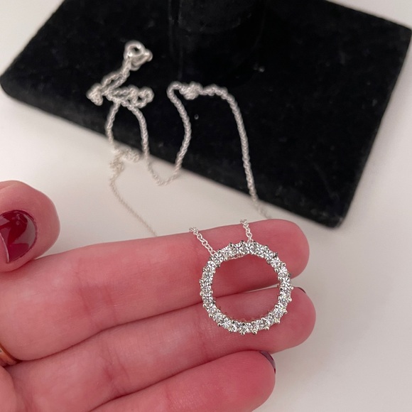 Sterling Silver 925 Rhinestone Holiday Gifting Christmas Festive Hoop Necklace - Picture 1 of 10